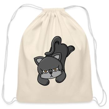 Grouchy Grey Cat - Cotton Drawstring Bag - natural - Front