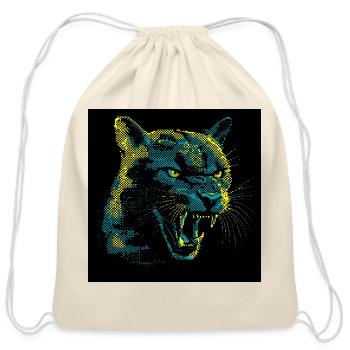 Neon Halftone Cat Roar - Cotton Drawstring Bag - natural - Front