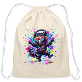 Raccoon Rave Neon Splash - Cotton Drawstring Bag - natural - Front