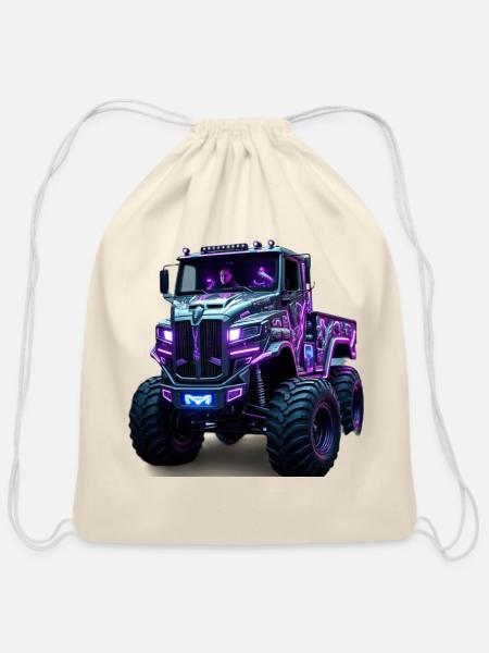 Neon Monster Truck Midnight Glow - Cotton Drawstring Bag - natural