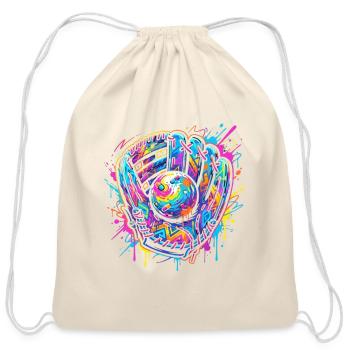 Neon Splash Baseball Glove Burst - Cotton Drawstring Bag - natural - Front