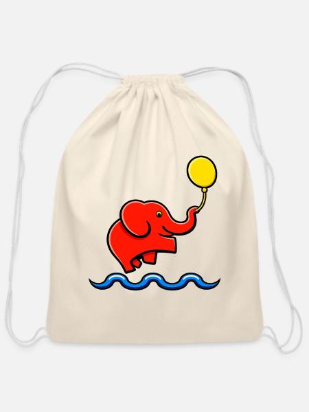 Balancing Elephant with Balloon - Cotton Drawstring Bag - natural