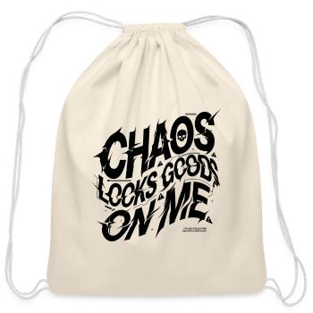 Typography Swirl Circular Word Mosaic - Cotton Drawstring Bag - natural - Front