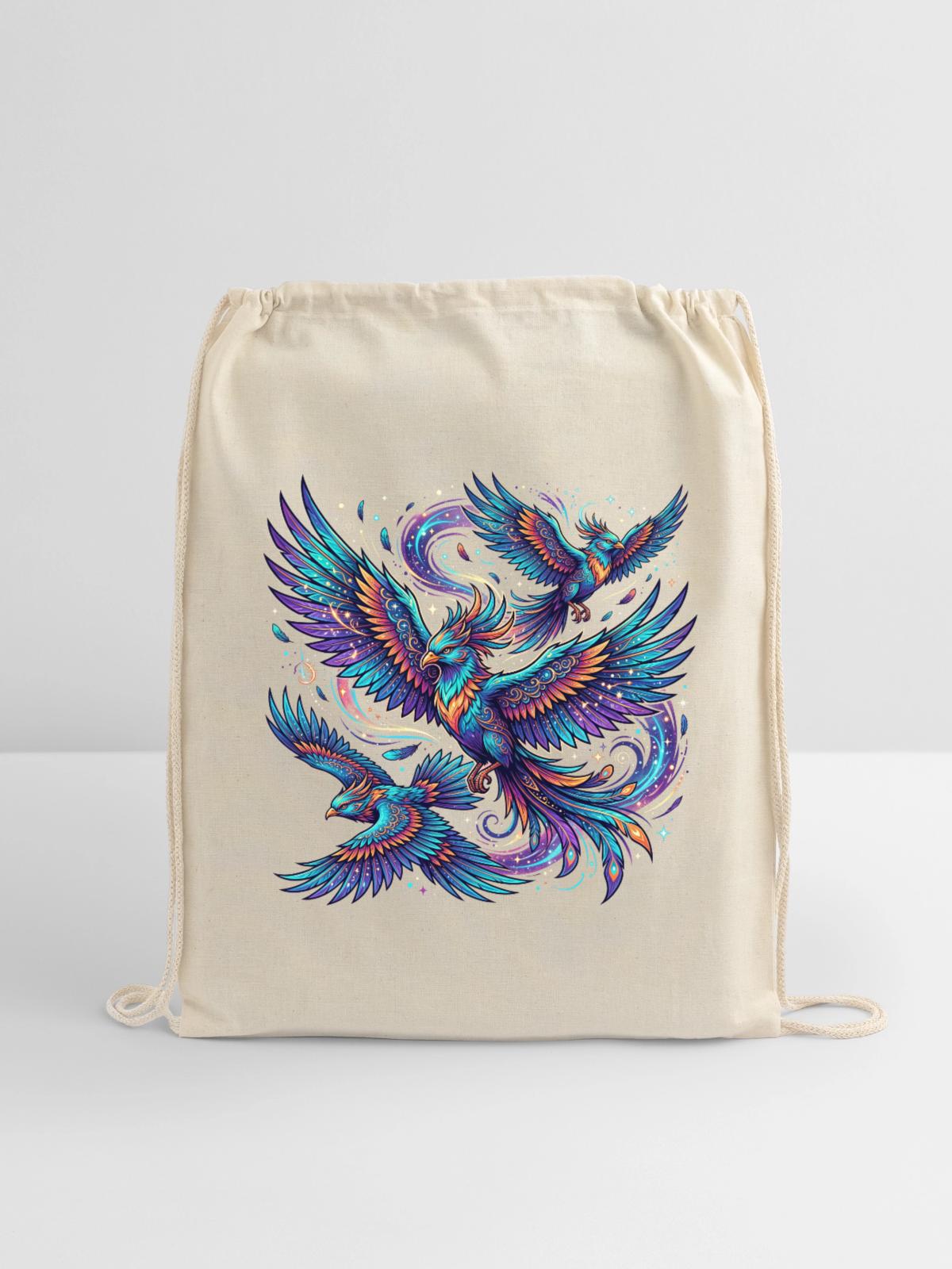 Fantastical birds in flight - Cotton Drawstring Bag - natural - Front
