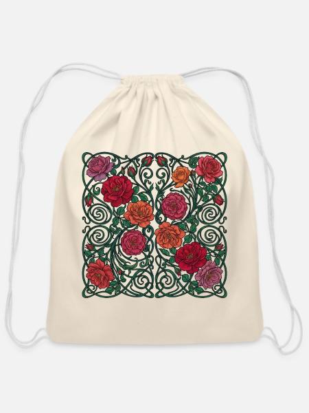 Nouveau roses - Cotton Drawstring Bag - natural