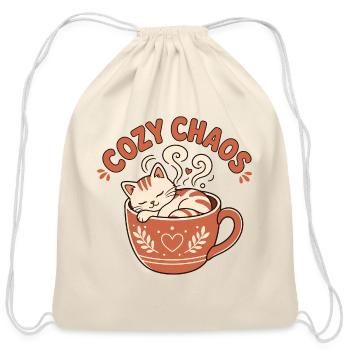 Napping in a Teacup - Cotton Drawstring Bag - natural - Front