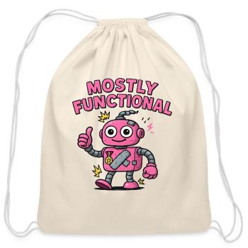 Mostly Functional Funny Pink Robot Cartoon Design - Cotton Drawstring Bag - natural - Front