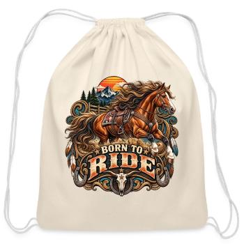 Born to Ride Western Horse - Cotton Drawstring Bag - natural - Front