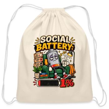 Social Battery Exhausted Cartoon - Cotton Drawstring Bag - natural - Front