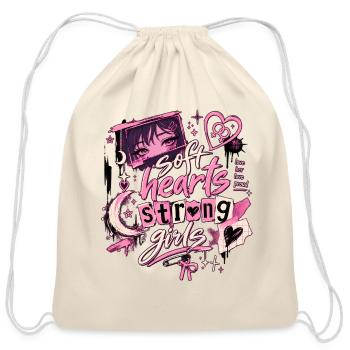 Soft Hearts Strong Girls Lesbian Anime Aesthetic - Cotton Drawstring Bag - natural - Front