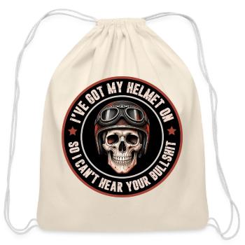 Moto Skull Helmet Badge - Cotton Drawstring Bag - natural - Front