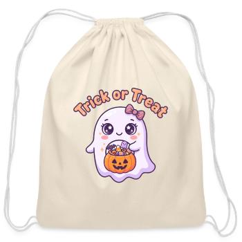Cute Ghost Trick or Treat Halloween Kawaii - Cotton Drawstring Bag - natural - Front
