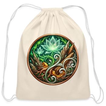 Verdant Arc: Mystic Cannabis Lotus Circle - Cotton Drawstring Bag - natural - Front