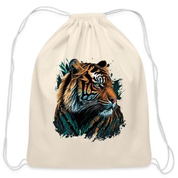 Tiger Portrait - Cotton Drawstring Bag - natural - Front