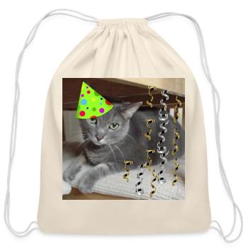 Birthday Party Russian Blue Cat - Cotton Drawstring Bag - natural - Front