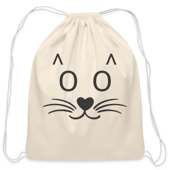Meow Staring Cat Face Art - Cotton Drawstring Bag - natural - Front
