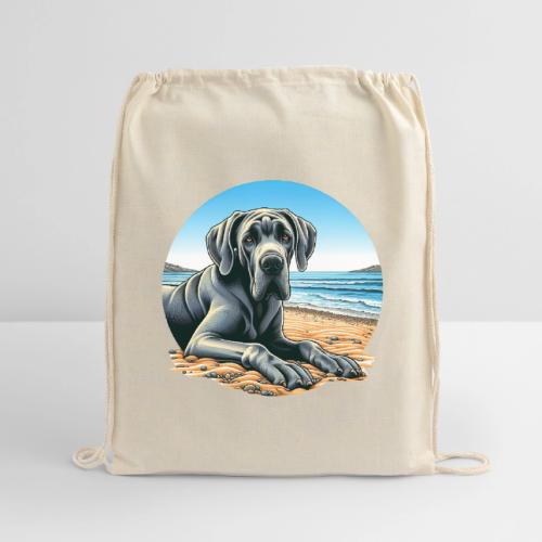 Great Dane On The Beach Drawing - Cotton Drawstring Bag