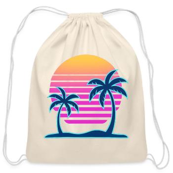 Neon Palm Sunset Island - Cotton Drawstring Bag - natural - Front