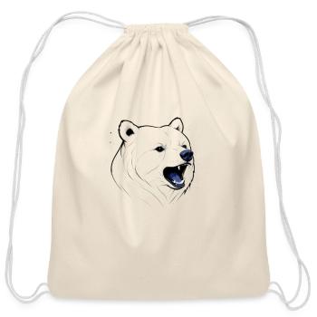 Minimalist Roaring Bear, Bold Wildlife Line art - Cotton Drawstring Bag - natural - Front