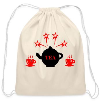 I like tea with teapot that has 4 red stars - Cotton Drawstring Bag - natural - Front