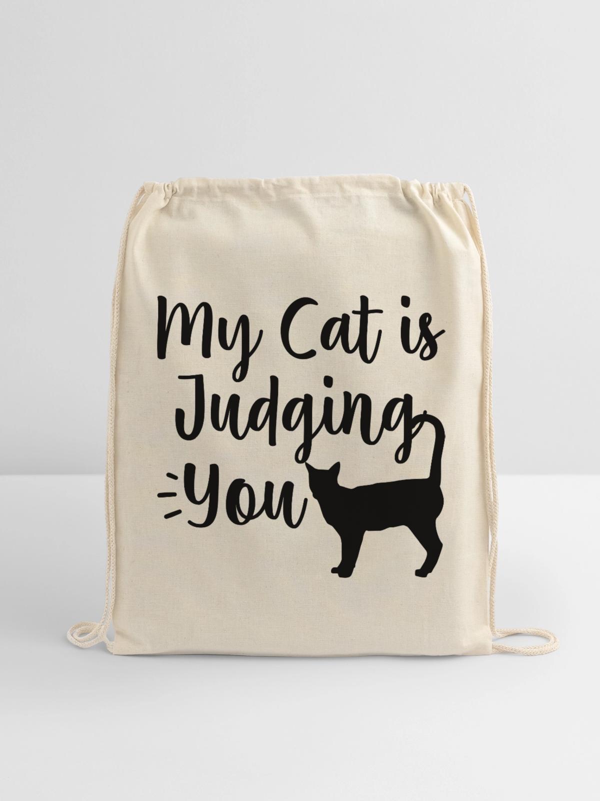 Funny Cat - Cotton Drawstring Bag - natural - Front