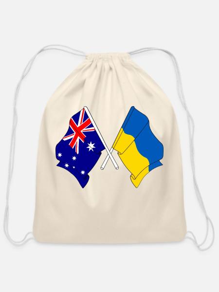 Flag of Australia and flag of Ukraine - Cotton Drawstring Bag - natural