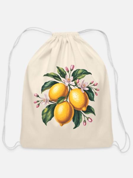 Lemon Blossom Citrus Burst - Cotton Drawstring Bag - natural