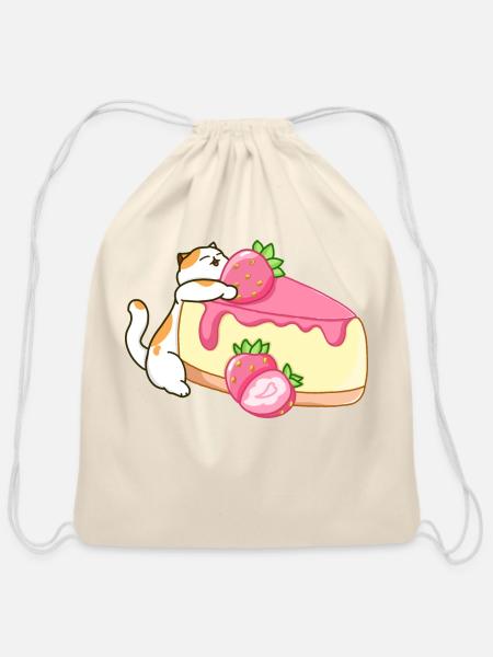 Strawberry Cake - Cotton Drawstring Bag - natural