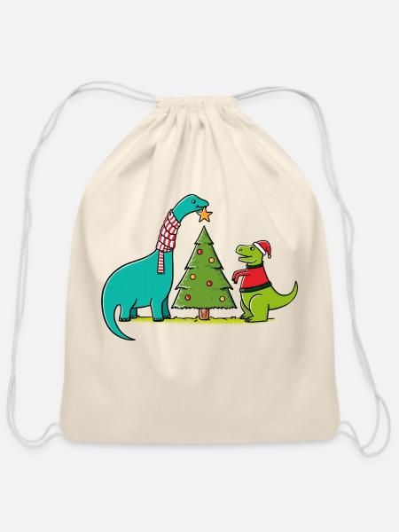Dinosaurs Christmas - Cotton Drawstring Bag - natural
