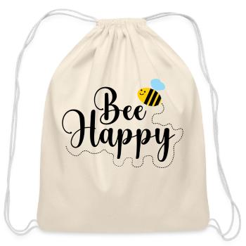 Bee Happy - Cotton Drawstring Bag - natural - Front