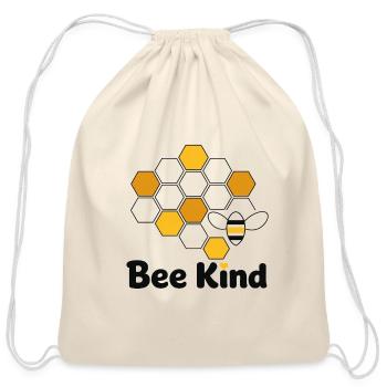 Bee Kind Hex Pattern - Cotton Drawstring Bag - natural - Front