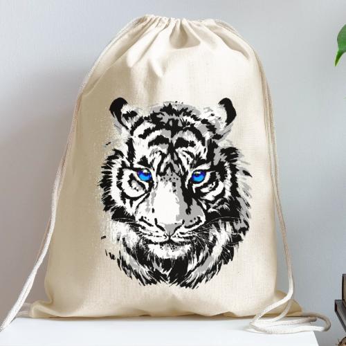 White Tiger Head Portrait - Wildlife Big Cats - Cotton Drawstring Bag