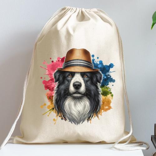 Border Collie Splash Art - Cotton Drawstring Bag