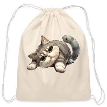 Funny Cat - Cotton Drawstring Bag - natural - Front