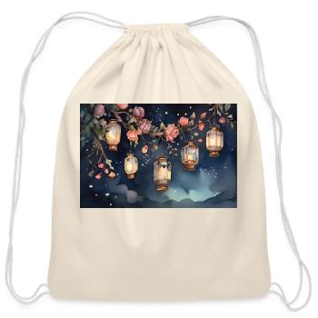 Watercolor Starry Lanterns - Cotton Drawstring Bag - natural - Front