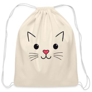 Cat Face: Adorable & Whiskered - Cotton Drawstring Bag - natural - Front
