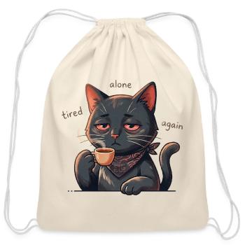 Tired Cat Coffee - Relatable Moody Aesthetic - Cotton Drawstring Bag - natural - Front