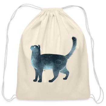Blue Watercolor Spirit Cat - Cotton Drawstring Bag - natural - Front