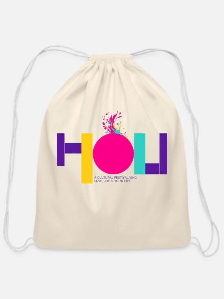Celebrate Colors & Joy - Cotton Drawstring Bag - natural