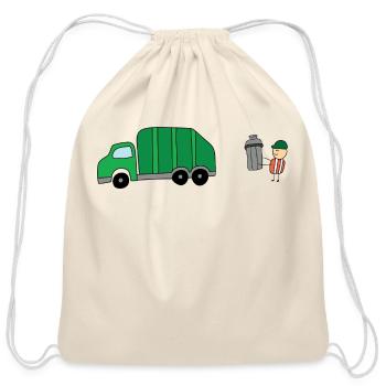Funny Garbage Man Holding Trash Bin With Garbage - Cotton Drawstring Bag - natural - Front