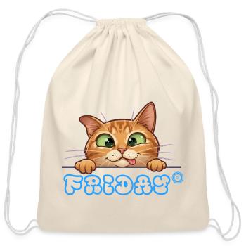 Cute Peeking Orange Cat - Friday Mood - Cotton Drawstring Bag - natural - Front