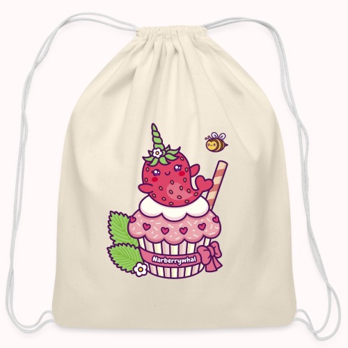 Pink Cupcake With Funny Strawberry Unicorn Whale - Cotton Drawstring Bag