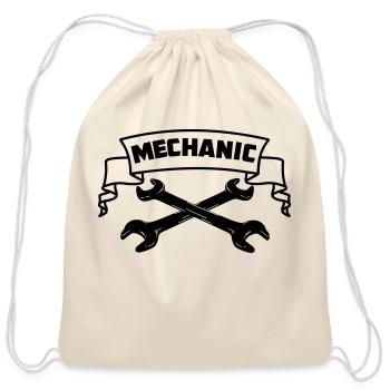 Mechanic logo with two wrenches and banner - Cotton Drawstring Bag - natural - Front