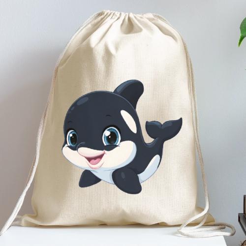 Playful Cartoon Baby Orca with Sweet Smile - Cotton Drawstring Bag