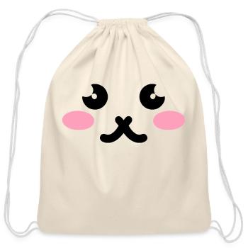 Cute Cat Face - Cotton Drawstring Bag - natural - Front