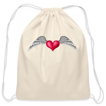 heart with angel wings - Cotton Drawstring Bag - natural - Front