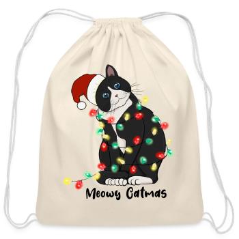 Funny Merry Catmas Cat - Cotton Drawstring Bag - natural - Front