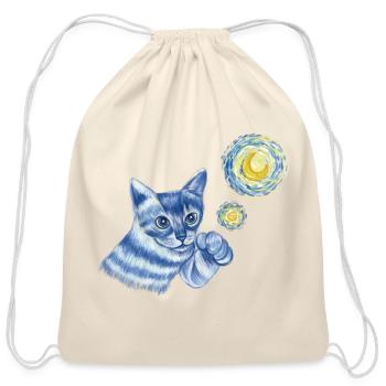  Blue Starry Night British Shorthair Cat Graphic - Cotton Drawstring Bag - natural - Front