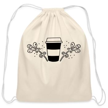 take away cup with florals - Cotton Drawstring Bag - natural - Front