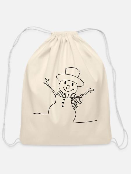 Snowman Lineart - Cotton Drawstring Bag - natural